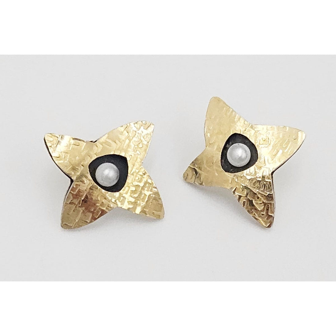 Artisan Sterling 18k Pearl Earrings Jewelry Artisan Made Sterling Silver - 18K Gold - Pearl Modernist Abstract 3D Earrings