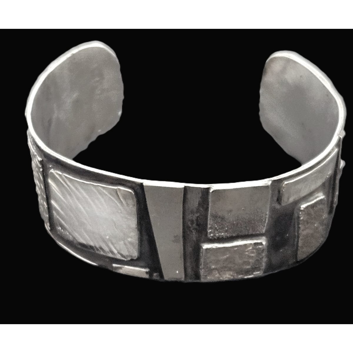 Artisan sterling silver abstract modernist Cuff Bracelet, view 1 of 10