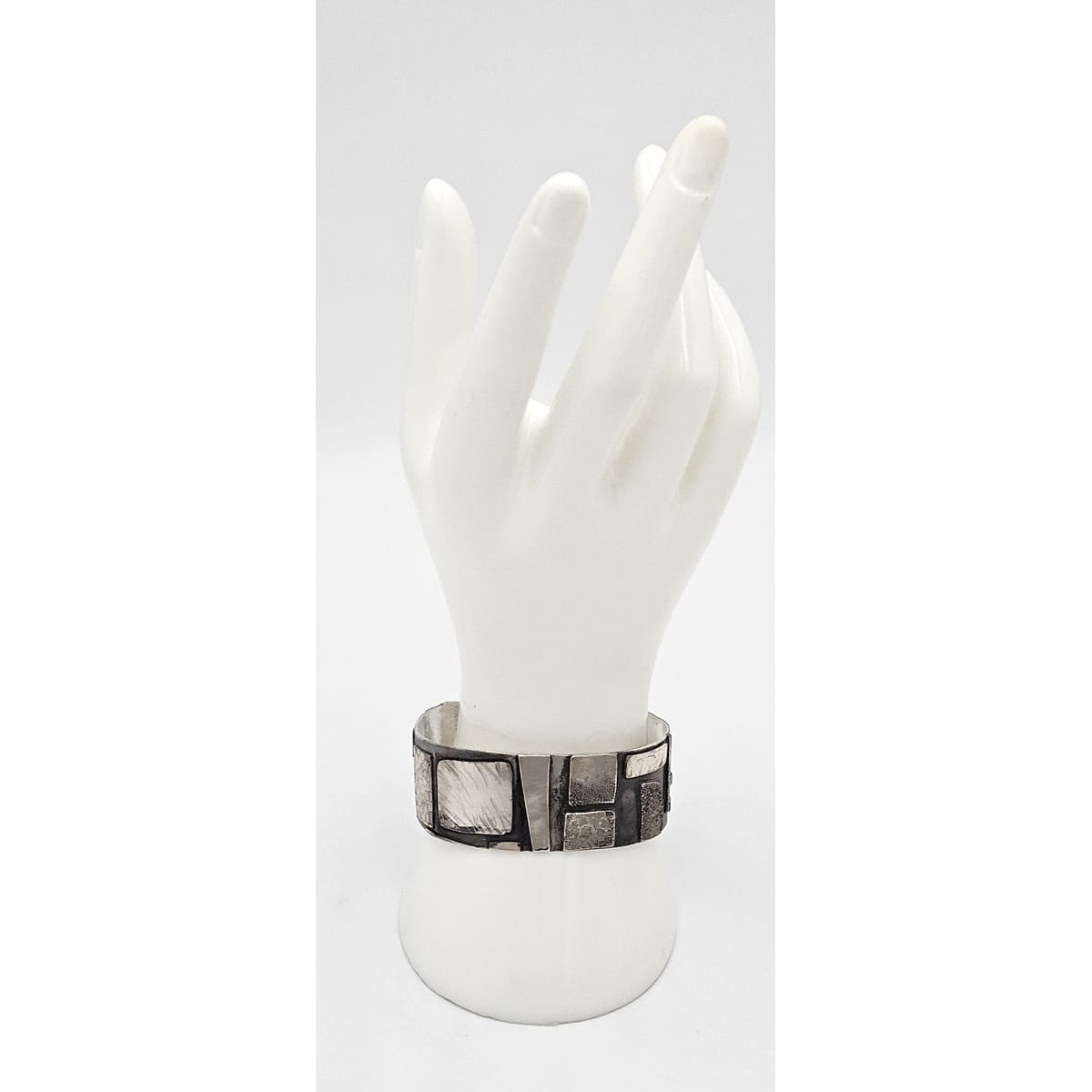Artisan sterling silver abstract modernist Cuff Bracelet, view 9 of 10