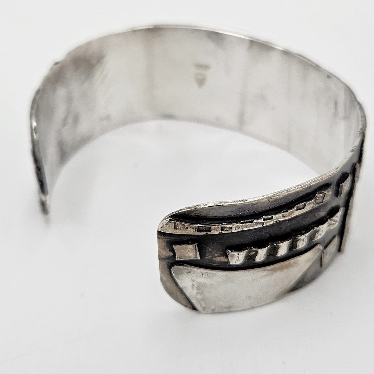 Artisan sterling silver abstract modernist Cuff Bracelet, view 4 of 10