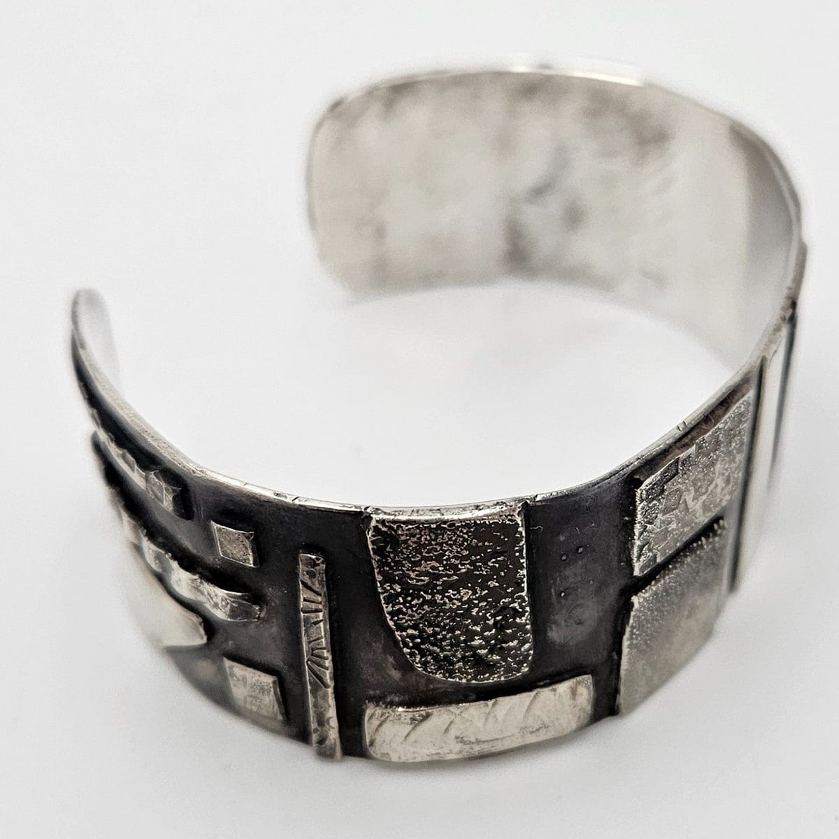 Artisan sterling silver abstract modernist Cuff Bracelet, view 3 of 10