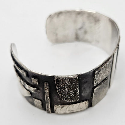 Artisan sterling silver abstract modernist Cuff Bracelet, view 3 of 10