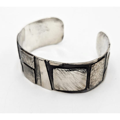 Artisan sterling silver abstract modernist Cuff Bracelet, view 2 of 10