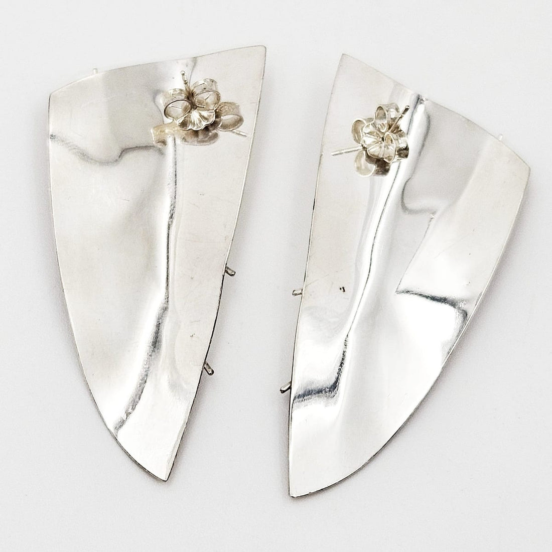 Artisan Sterling Earrings Jewelry Vintage Artisan Handwrought Sterling &amp; Mixed Metal Abstract Mod XL Earrings