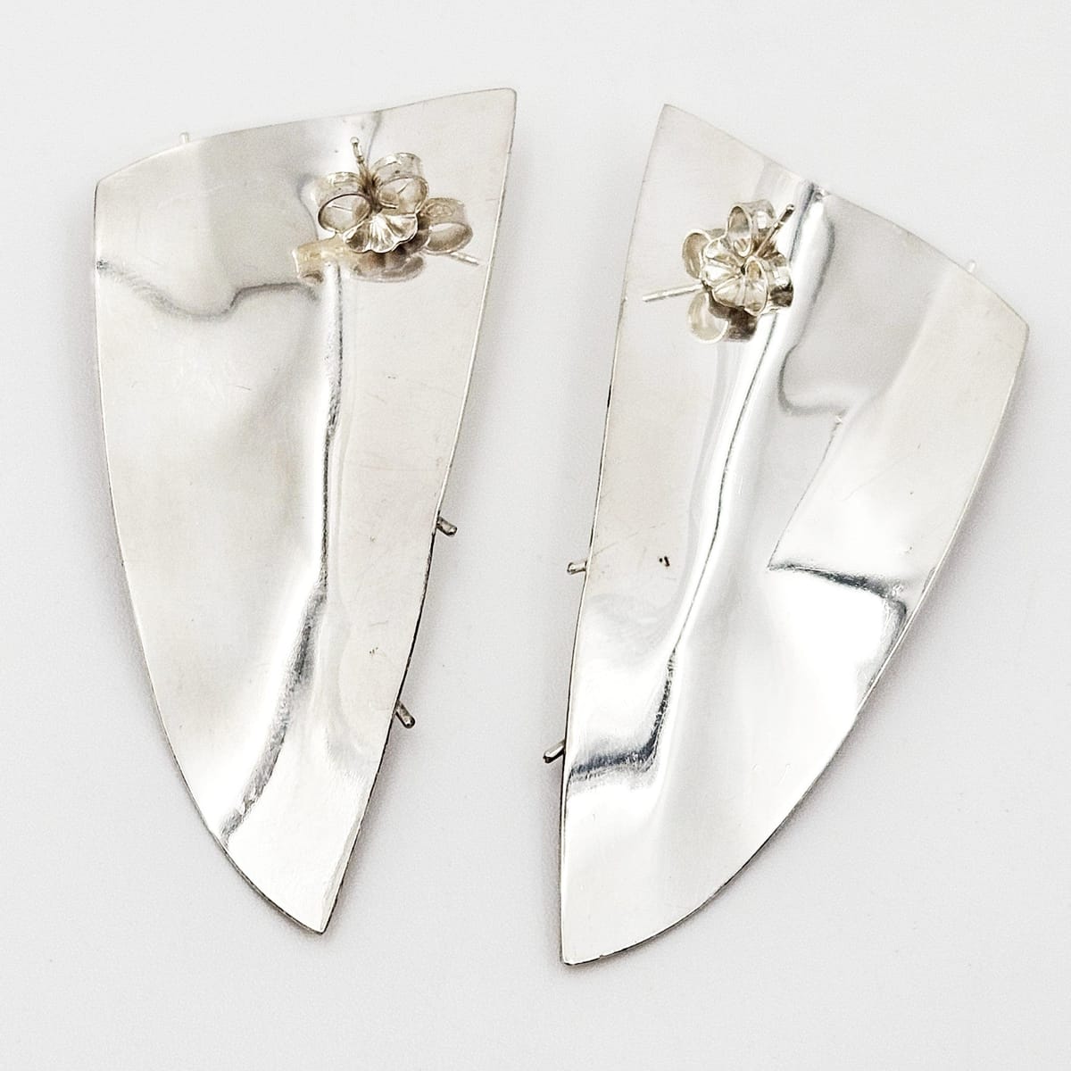 Artisan Sterling Earrings Jewelry Vintage Artisan Handwrought Sterling &amp; Mixed Metal Abstract Mod XL Earrings