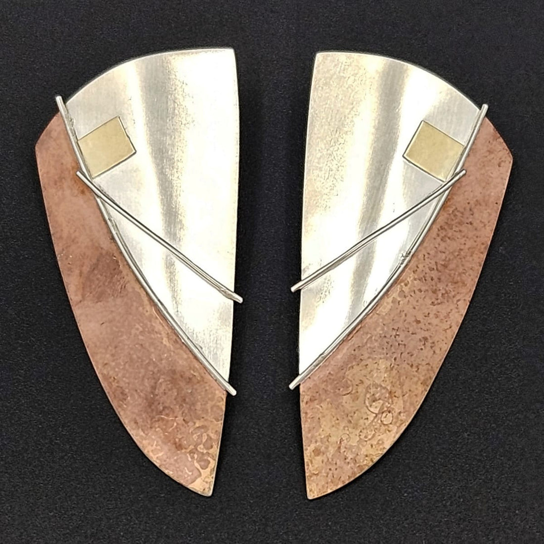 Artisan Sterling Earrings Jewelry Vintage Artisan Handwrought Sterling &amp; Mixed Metal Abstract Mod XL Earrings