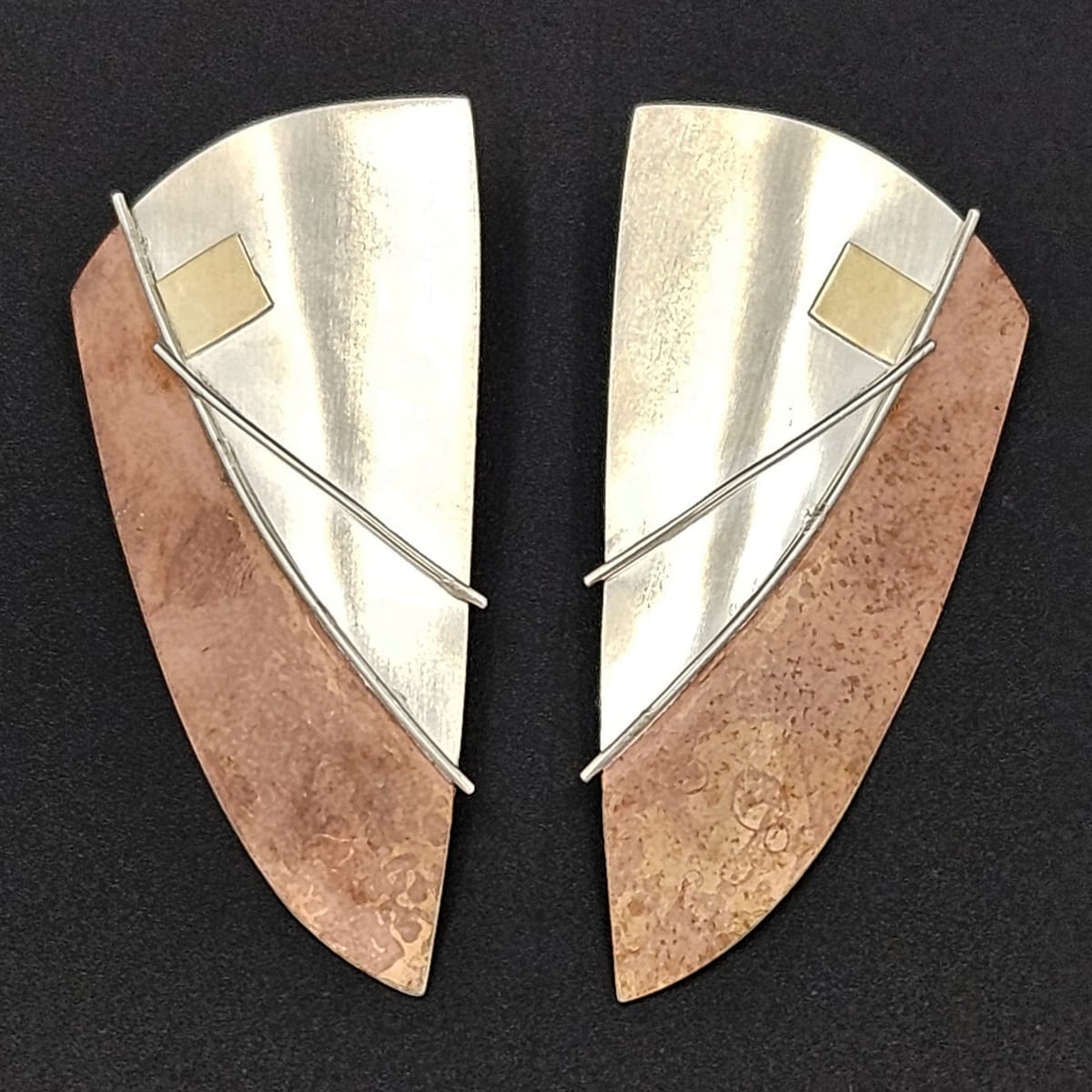 Artisan Sterling Earrings Jewelry Vintage Artisan Handwrought Sterling &amp; Mixed Metal Abstract Mod XL Earrings