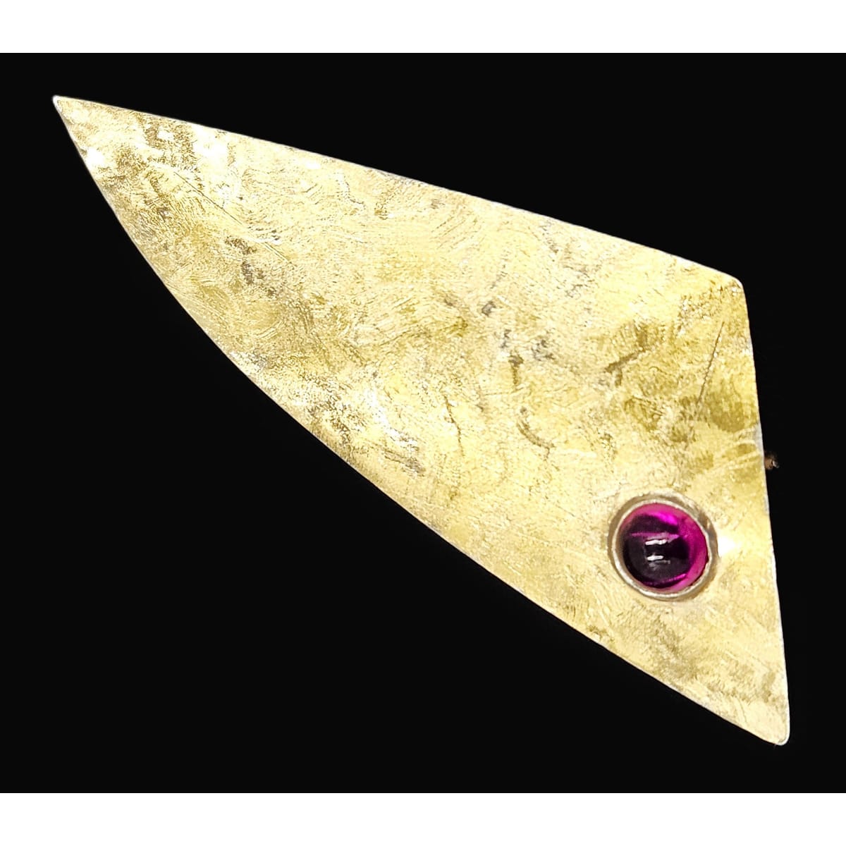 Artisan Sterling &amp; Garnet Brooch Jewelry Artisan Signed Abstract Modernist Gilded Sterling Silver &amp; Garnet Brooch 1980s