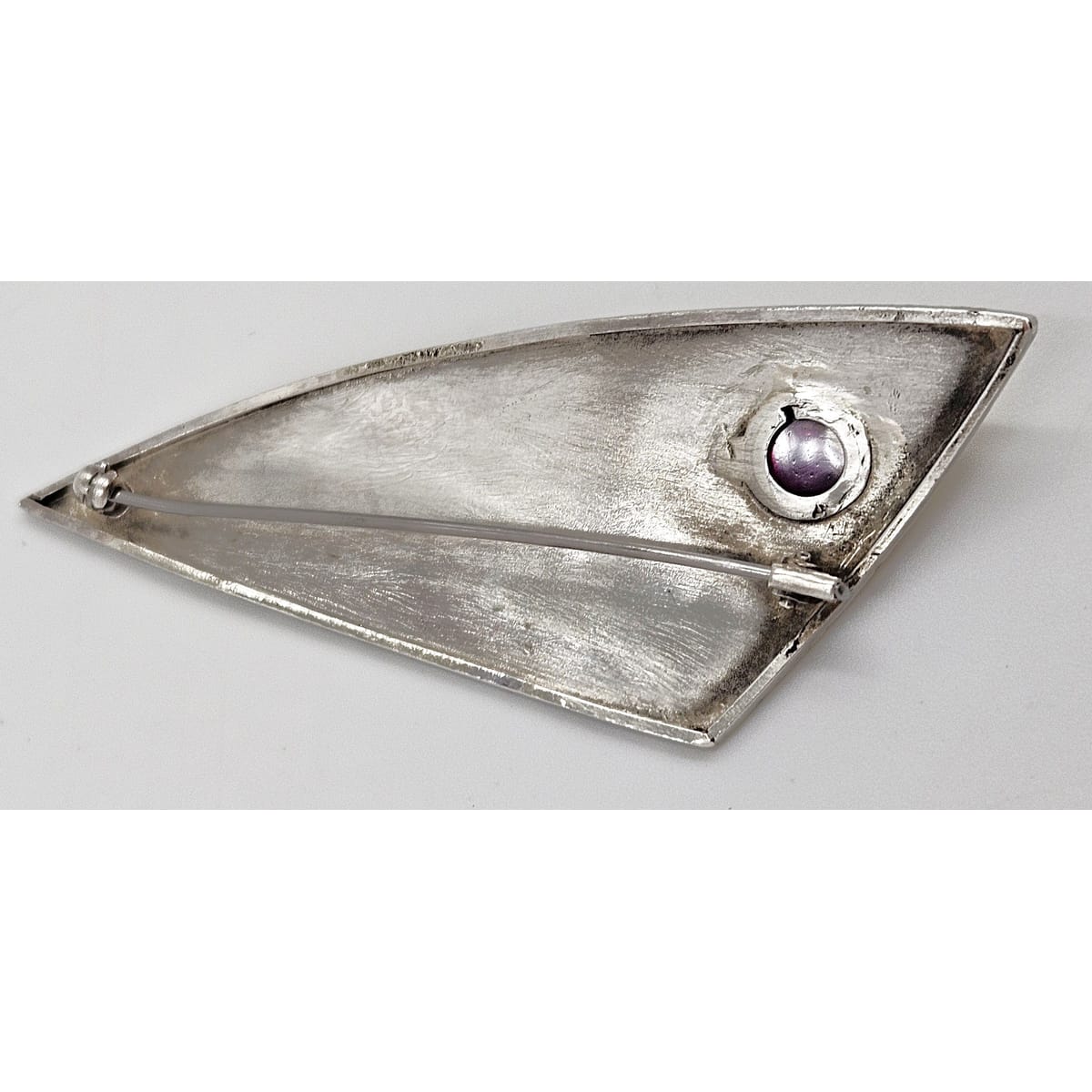 Artisan Sterling &amp; Garnet Brooch Jewelry Artisan Signed Abstract Modernist Gilded Sterling Silver &amp; Garnet Brooch 1980s