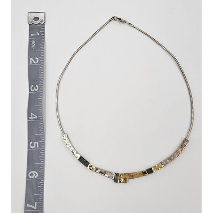 modernist Hammered Pendants Multi-Tone sterling silver and 24K gold plated Necklace, view 8 of 8