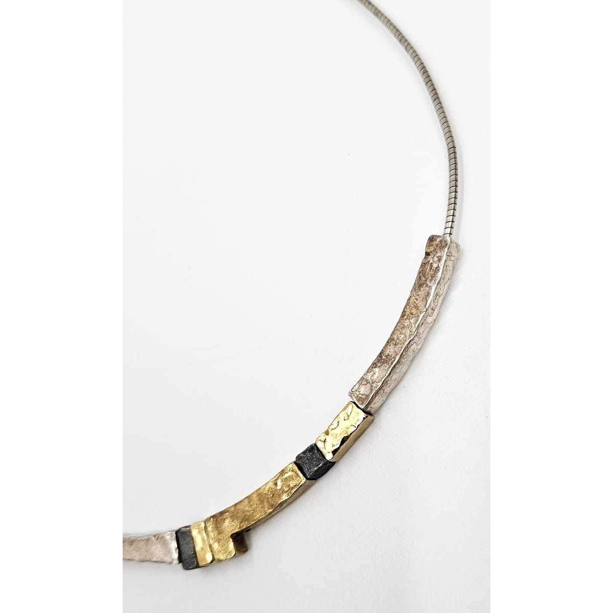modernist Hammered Pendants Multi-Tone sterling silver and 24K gold plated Necklace, view 6 of 8