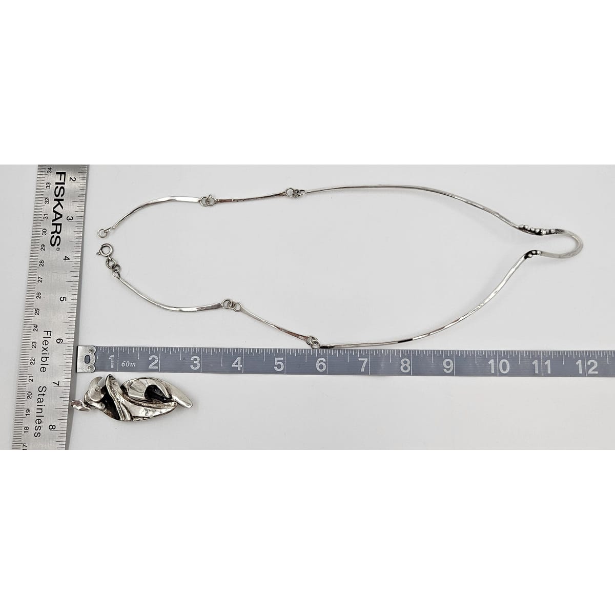 Hand Forged Alberta Vita Sterling Abstract Brutalist Statement Necklace 1990s