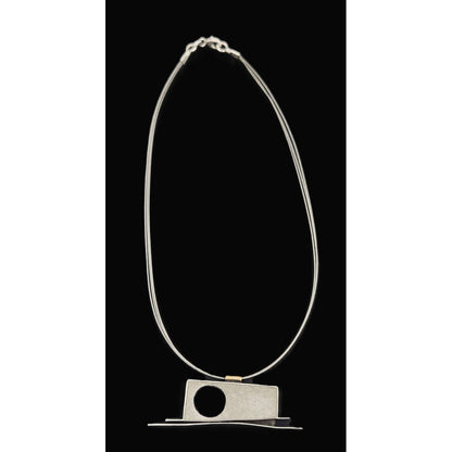 Artisan Sterling Necklace Jewelry Signed Sterling Modernist Pendant w/ Cable Necklace