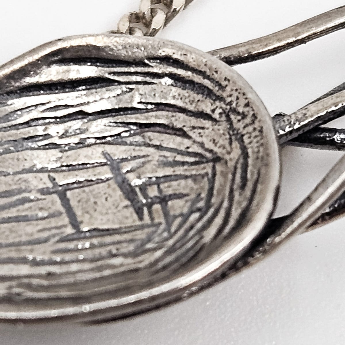 Vintage sterling silver Artisan Signed abstract modernist Y Pendant Necklace, view 8 of 9