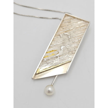 barbro-eriksdotter-gendell-sterling-gold-pearl-abstract-modernist-necklace-2009 image 7