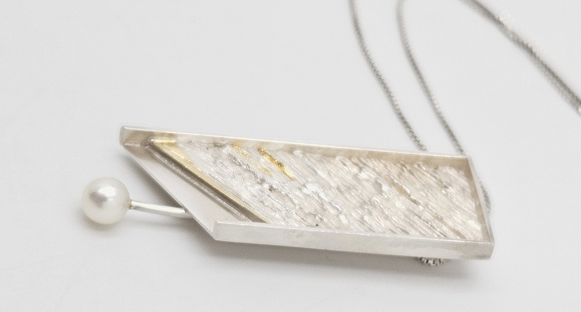 Artisan Sterling Necklace Jewelry Sterling & Gold and Pearl Abstract Modernist Pendant Necklace Signed