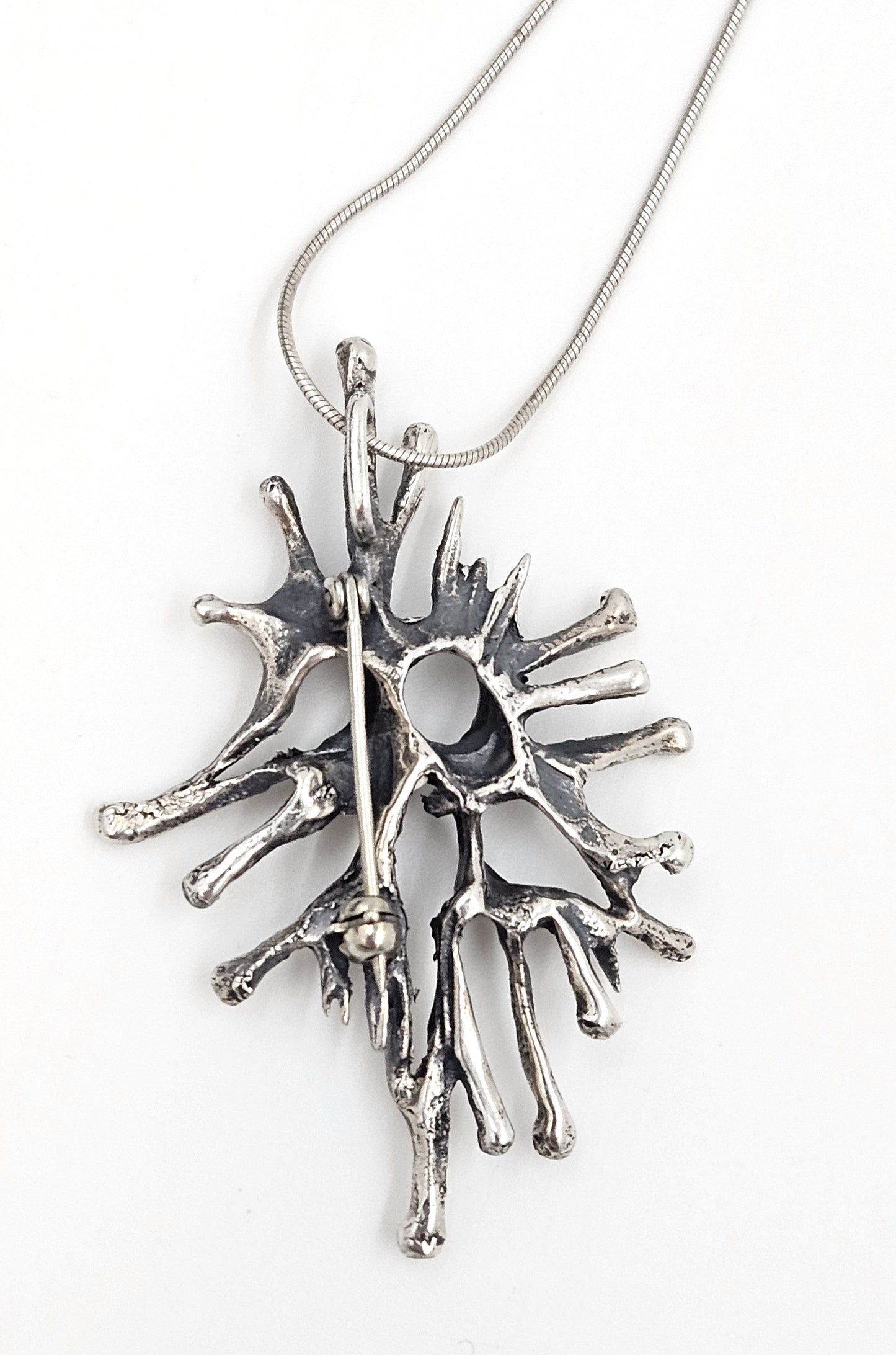 Artisan Sterling Necklace Jewelry Vintage Artisan Signed Sterling Modernist Brutalist Brooch Pendant Necklace