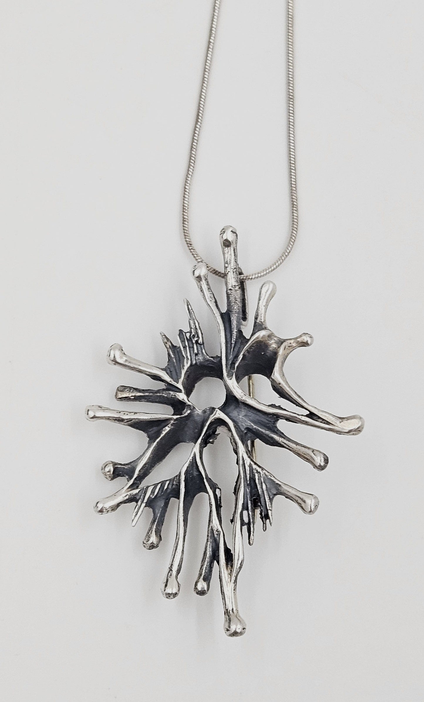 Artisan Sterling Necklace Jewelry Vintage Artisan Signed Sterling Modernist Brutalist Brooch Pendant Necklace