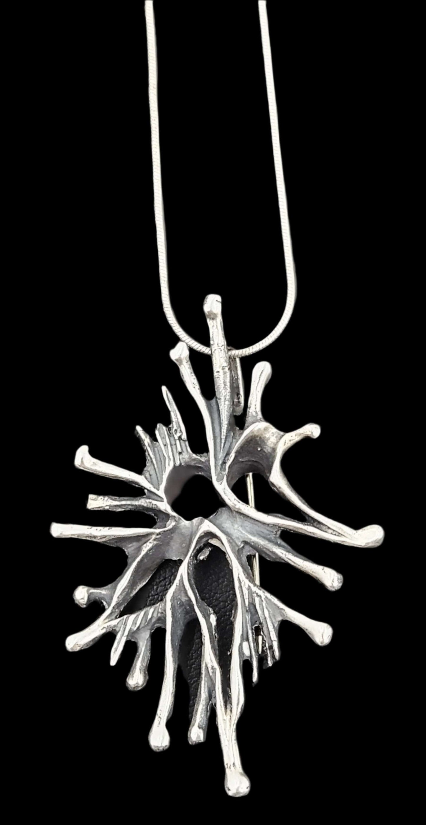 Artisan Sterling Necklace Jewelry Vintage Artisan Signed Sterling Modernist Brutalist Brooch Pendant Necklace
