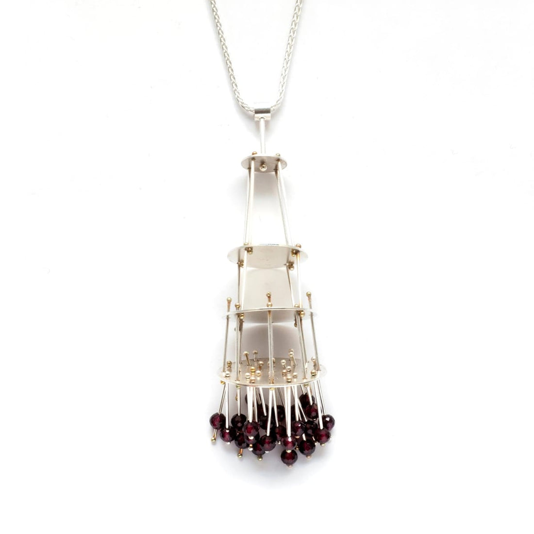 Ashka Dymel Jewelry Ashka Dymel Sterling Garnet Modernist Kinetic Chandelier Gemdrops Necklace