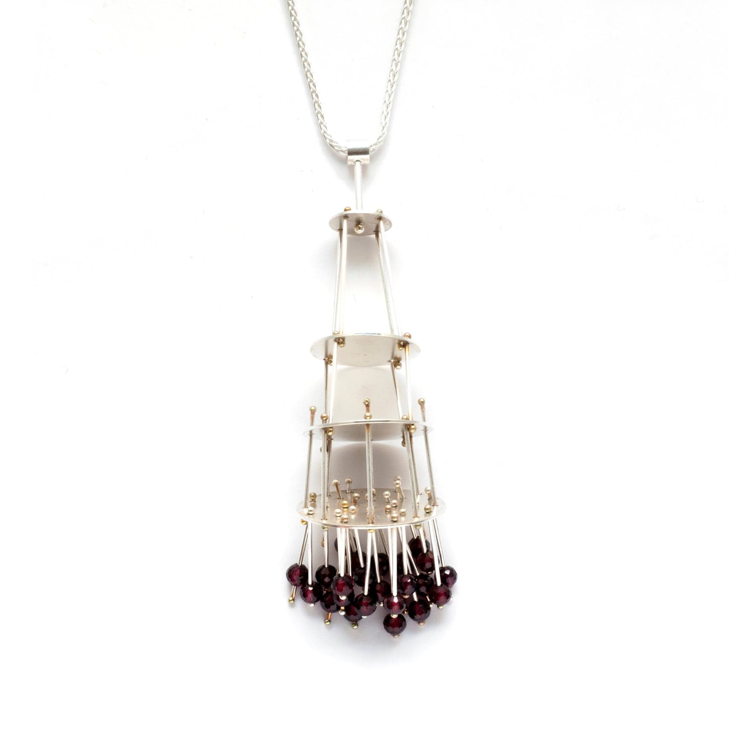 Ashka Dymel Jewelry Ashka Dymel Sterling Garnet Modernist Kinetic Chandelier Gemdrops Necklace