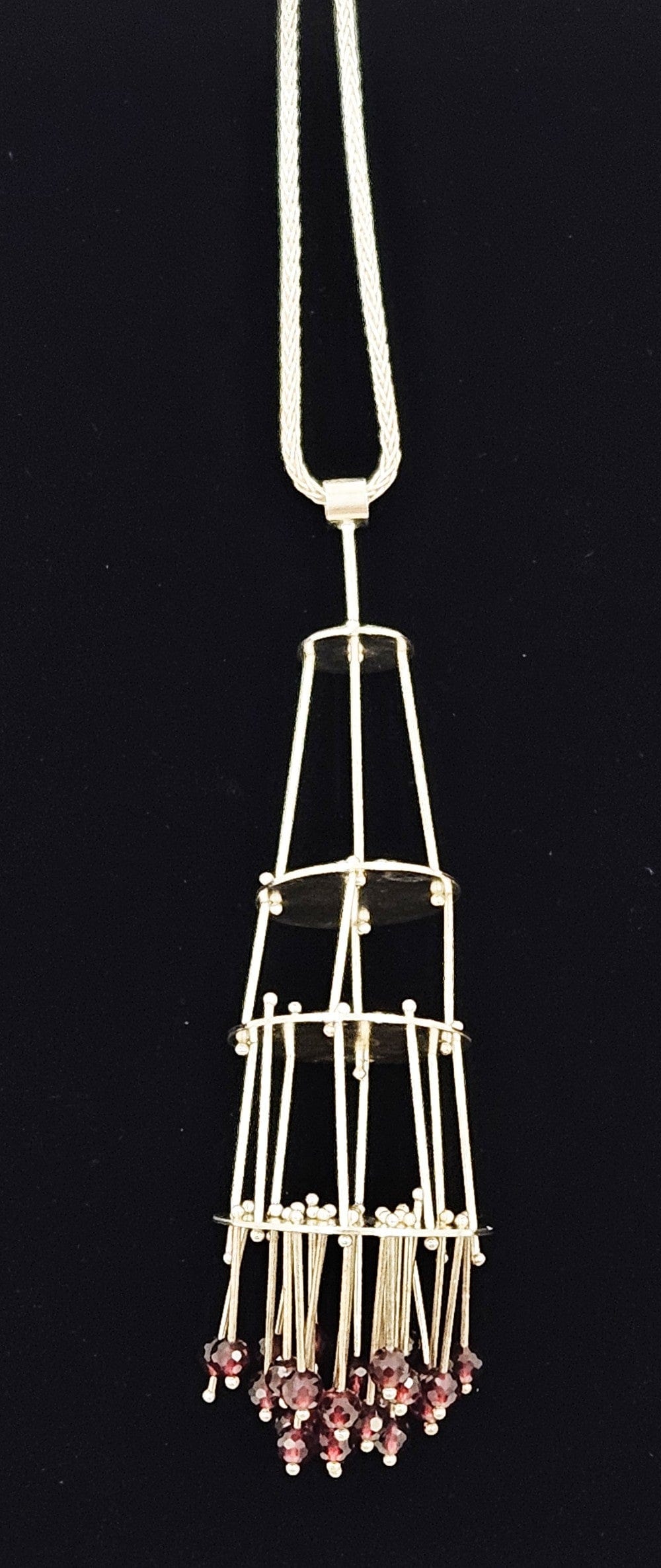 Ashka Dymel Jewelry Designer Ashka Dymel Sterling Modernist Kinetic Chandelier Crystal Necklace