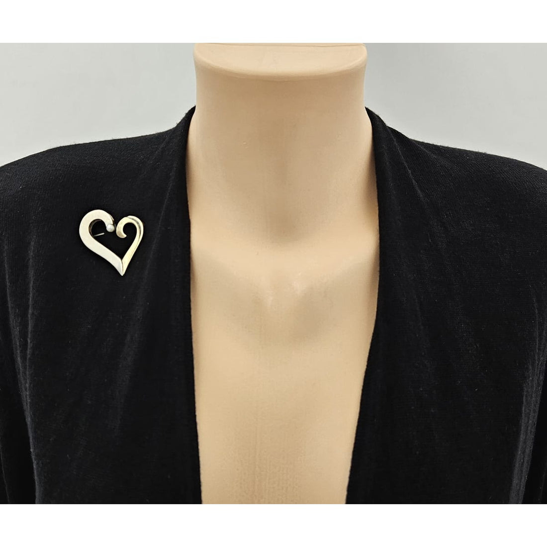 B Levy Jewelry Superb Artisan Signed B Levy Sterling 14k Gold &amp; Pearl Modernist Heart Brooch