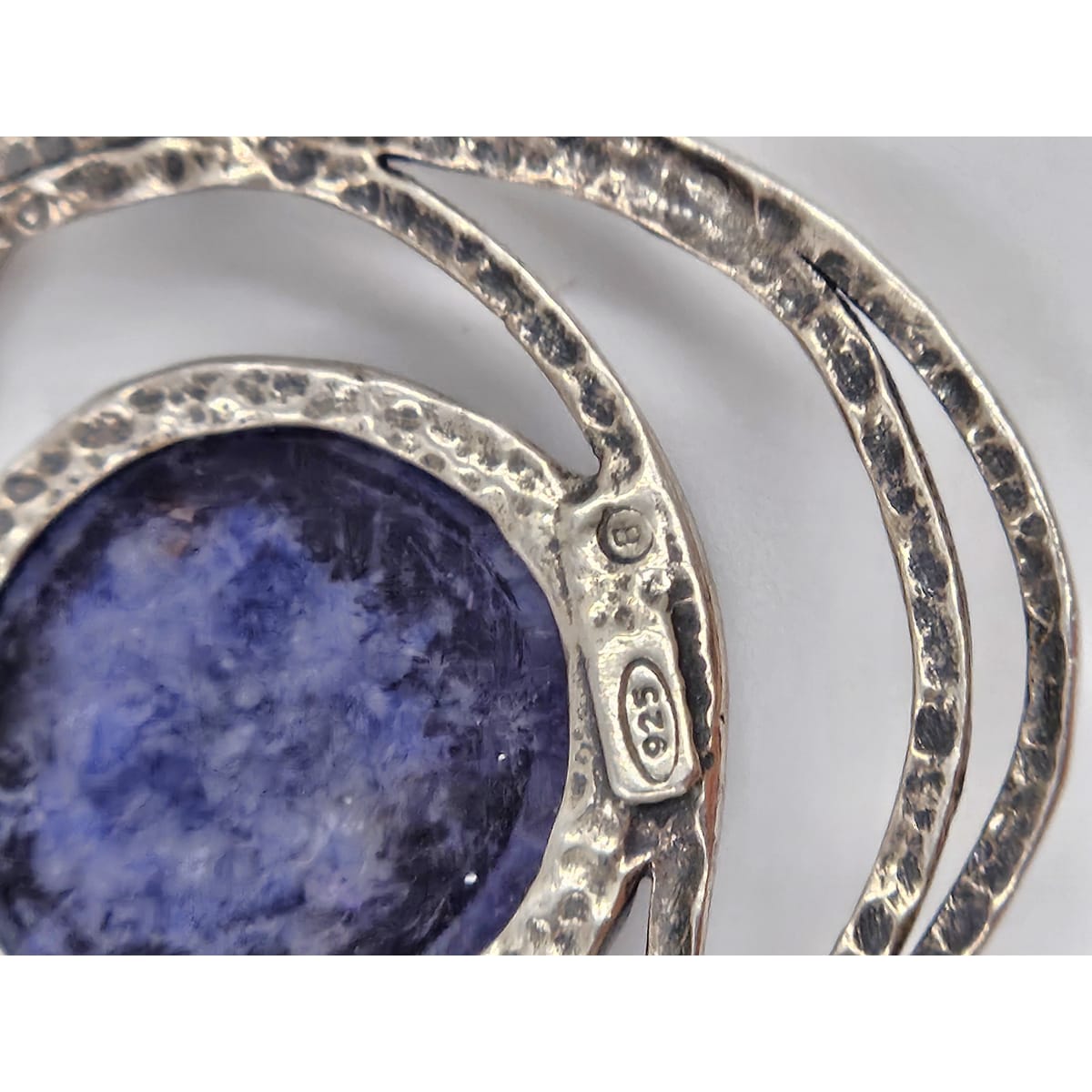 B Sterling Jewelry Artisan Sterling Sodalite &amp; Pearl Abstract Modernist Pendant Necklace C. 1980s