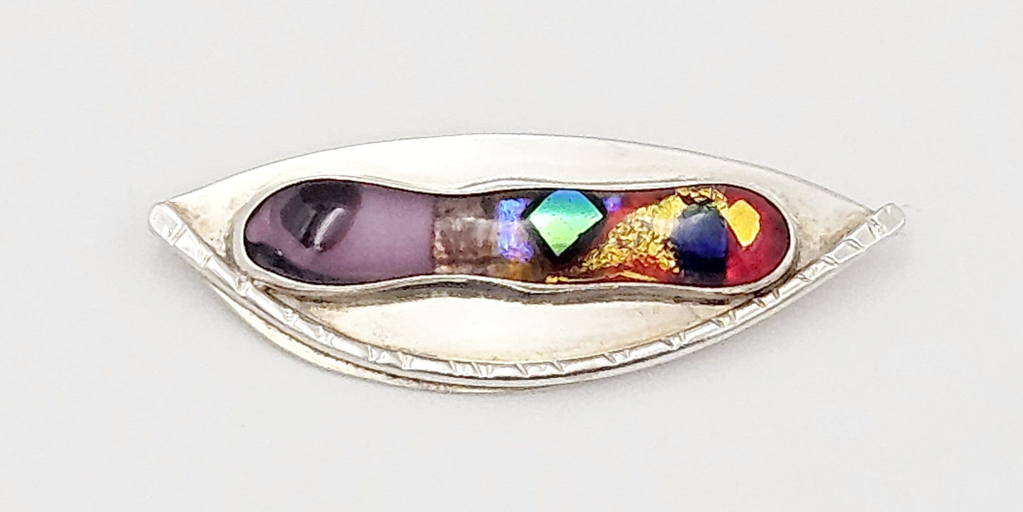 Barbara Sucherman Jewelry Designer Sucherman Sterling Abstract Modernist 3D Art Glass Brooch 1980s