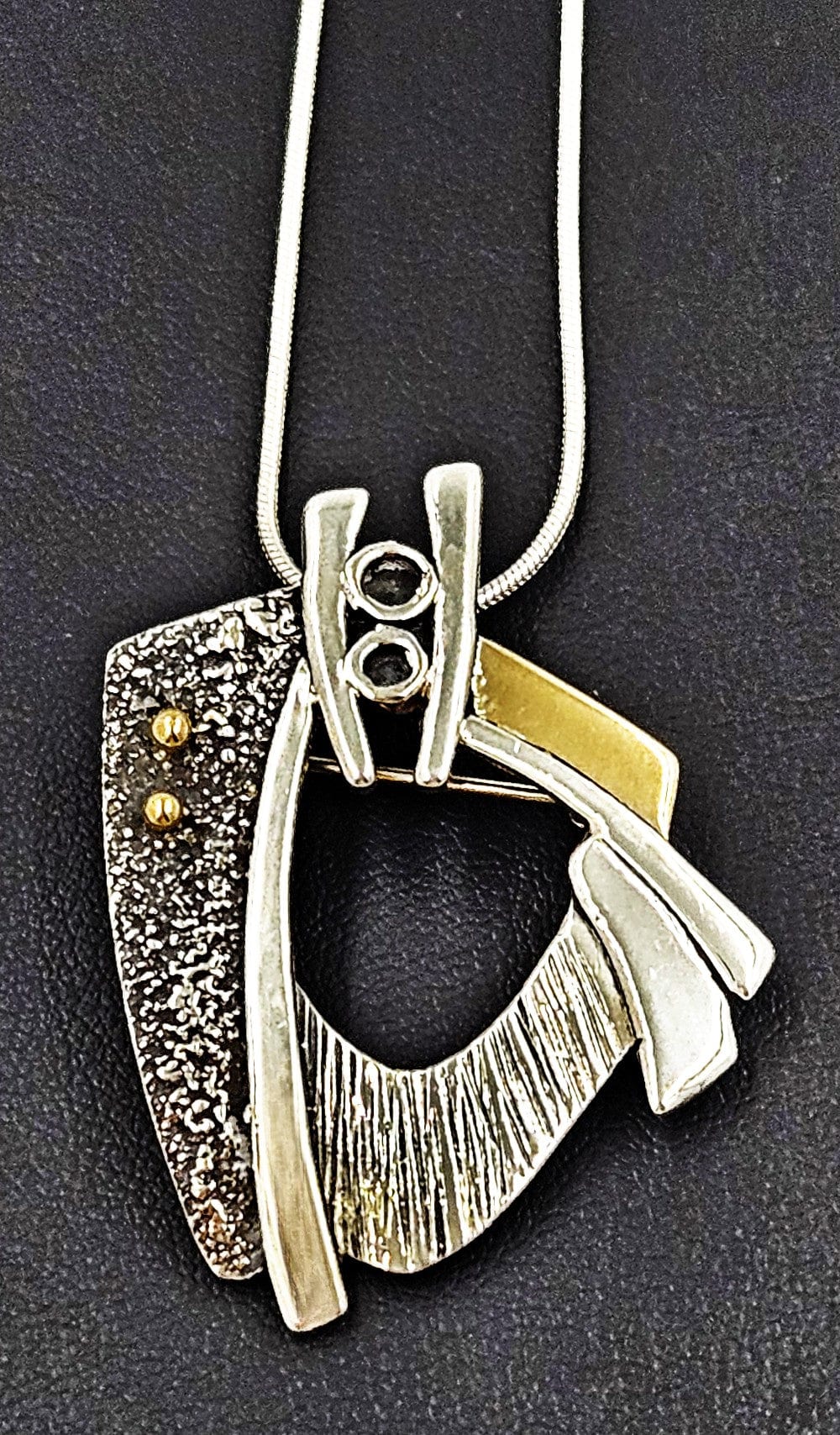 Barry Perez Jewelry Designer Barry Perez Sterling & 18K Modernist Brooch Pendant Necklace 2003