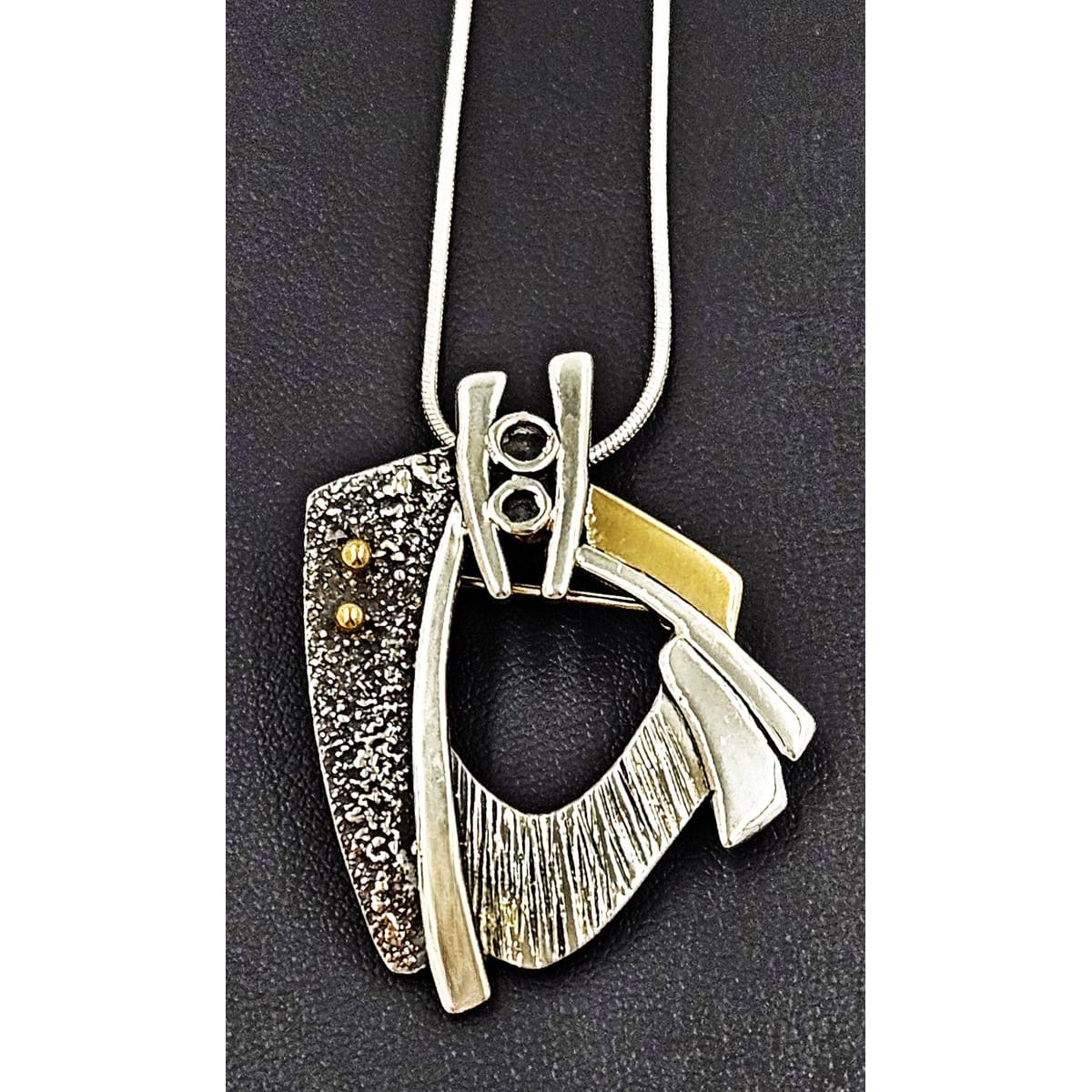 Barry Perez Jewelry Designer Barry Perez Sterling &amp; 18K Modernist Brooch Pendant Necklace 2003