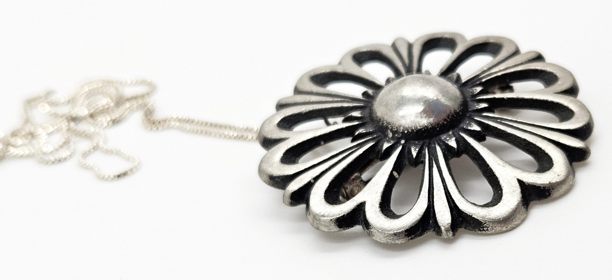 Bernt Torngre Sweden Jewelry BT Sweden Pewter Modernist Flower Brooch/Pendant Sterling Necklace 1967