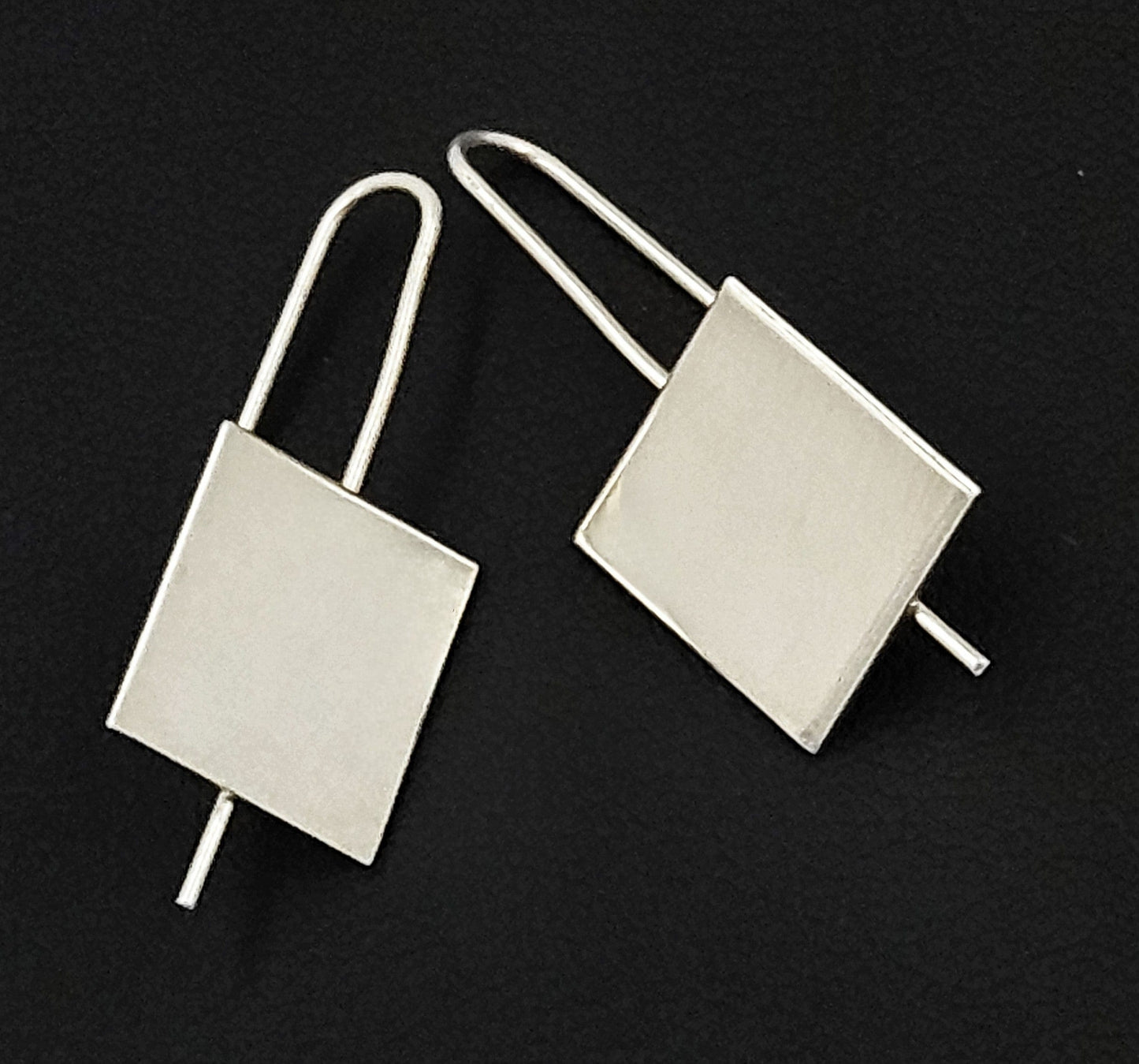 Betty Cooke Jewelry Betty Cooke Modernist Sterling Silver Square Face Hook Dangle Earrings