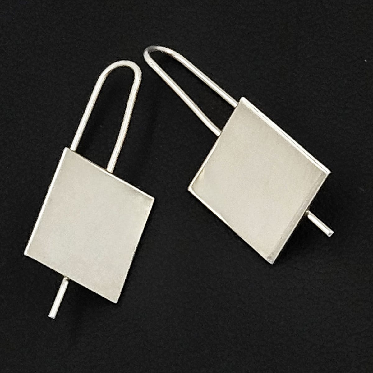 Betty Cooke Jewelry Betty Cooke Modernist Sterling Silver Square Face Hook Dangle Earrings