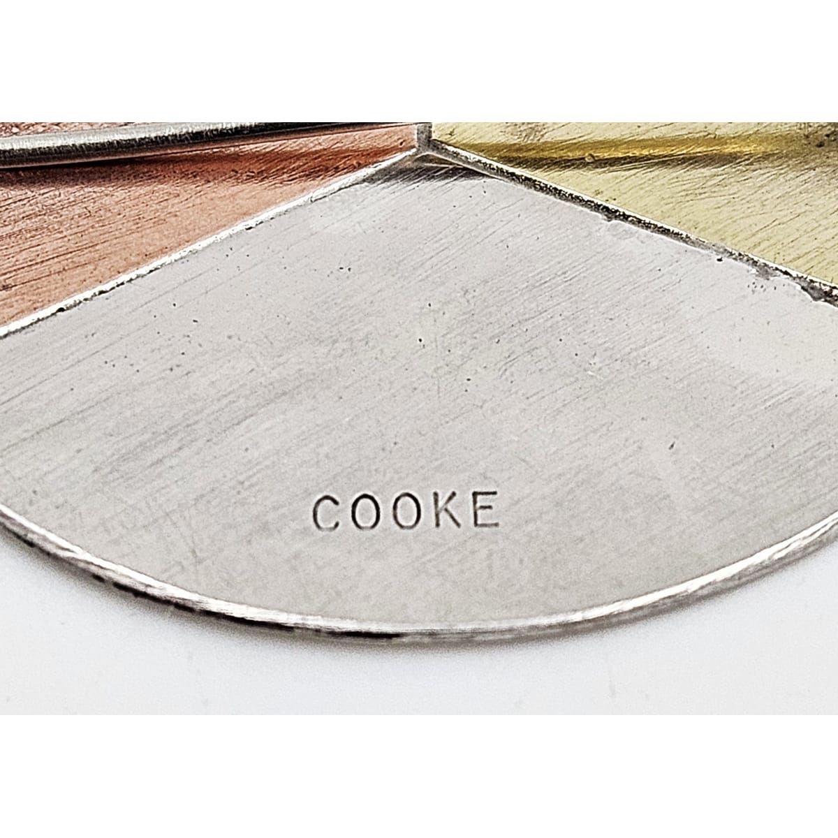 Betty Cooke Jewelry RARE Betty Cooke Sterling Copper Brass Modernist Circle Brooch Circa 1950s
