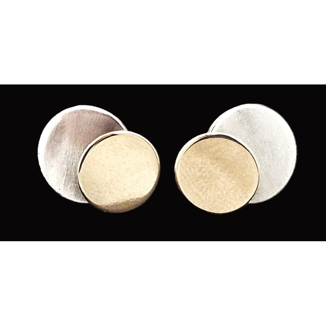 Betty Cooke Jewelry Superb Betty Cooke Modernist Sterling + 14K Double Disc Earrings Circa 1960s
