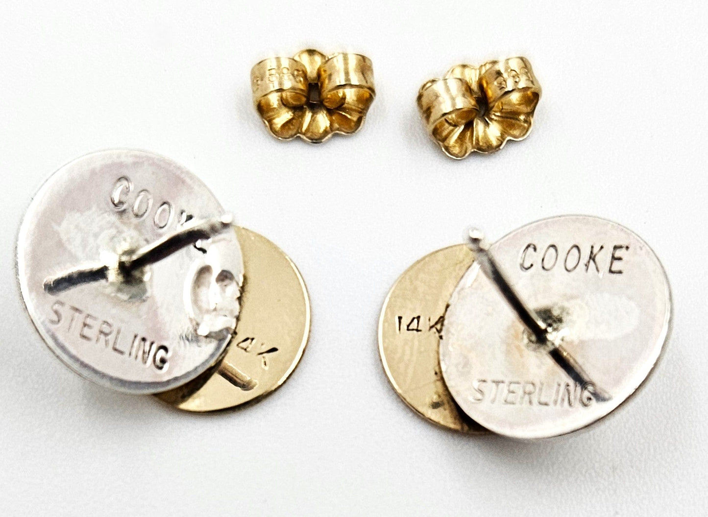 Betty Cooke Jewelry Superb Betty Cooke Modernist Sterling + 14K Double Disc Earrings Circa 1960s