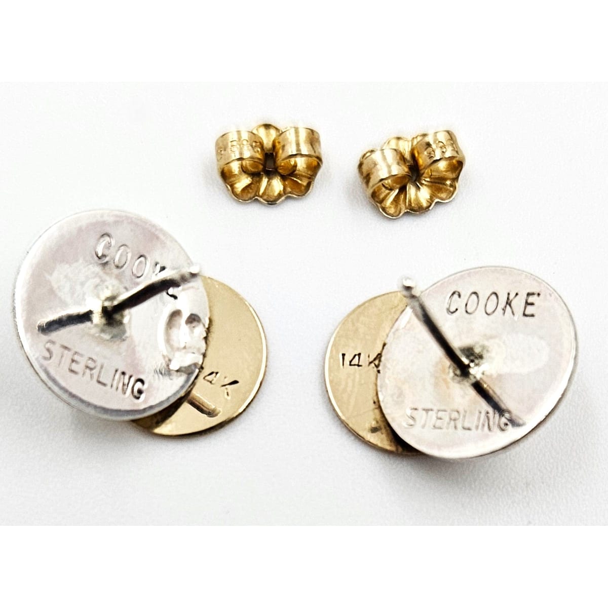 Betty Cooke Jewelry Superb Betty Cooke Modernist Sterling + 14K Double Disc Earrings Circa 1960s