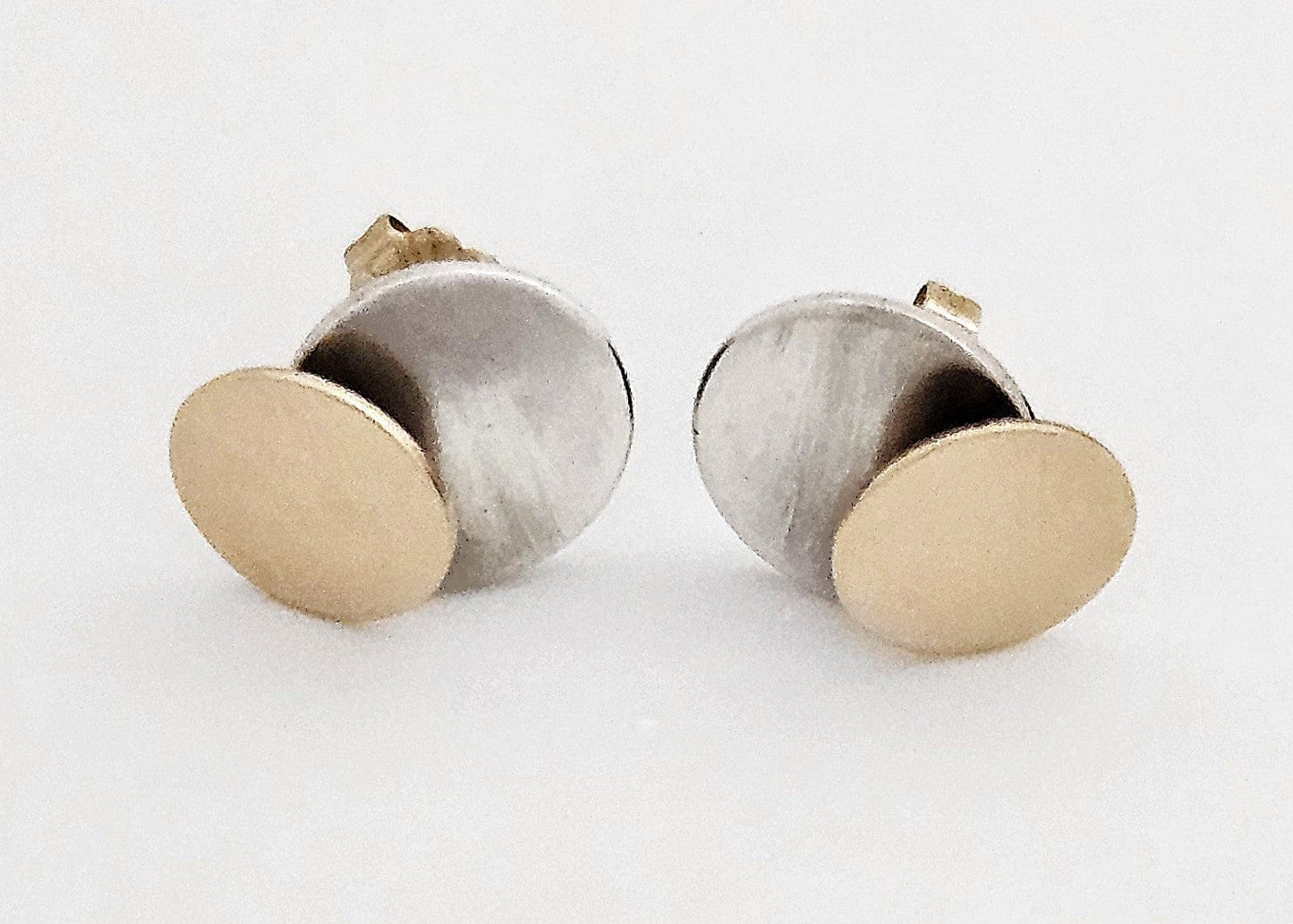 Betty Cooke Jewelry Superb Betty Cooke Modernist Sterling + 14K Double Disc Earrings Circa 1960s