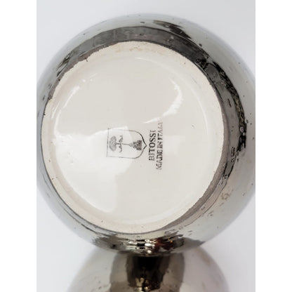 Bitossi Italy Vase Superb Set of MCM Bitossi Italian Platinum Silver Ripple Glaze Ceramic Vases