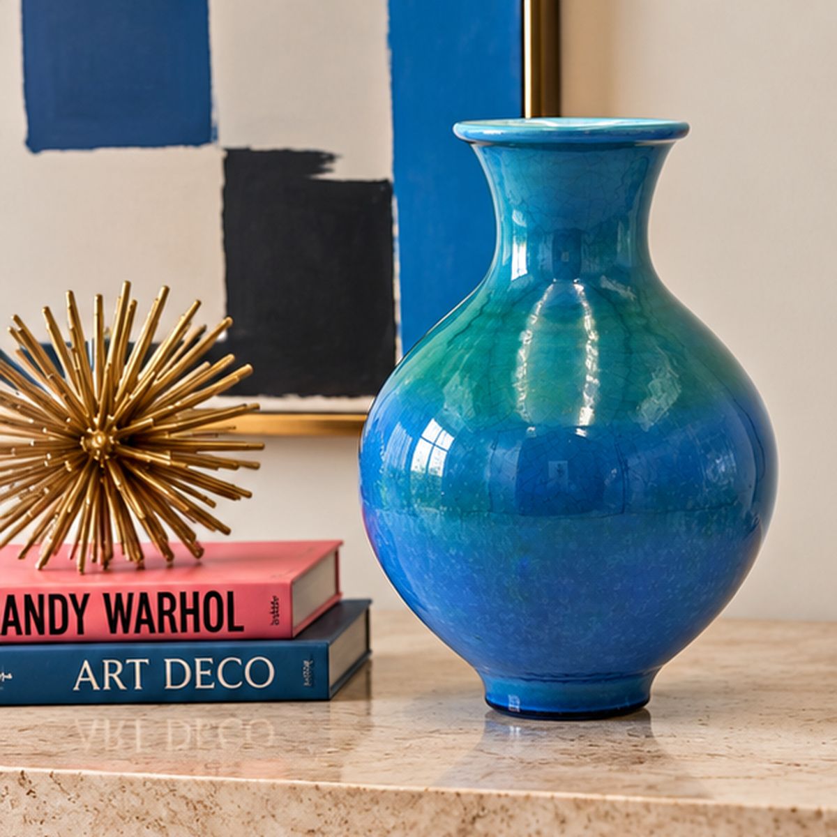 Mancioli for Raymor – Italian Mid-Century Modern Blue-Green Crackle Glaze Ceramic Vase