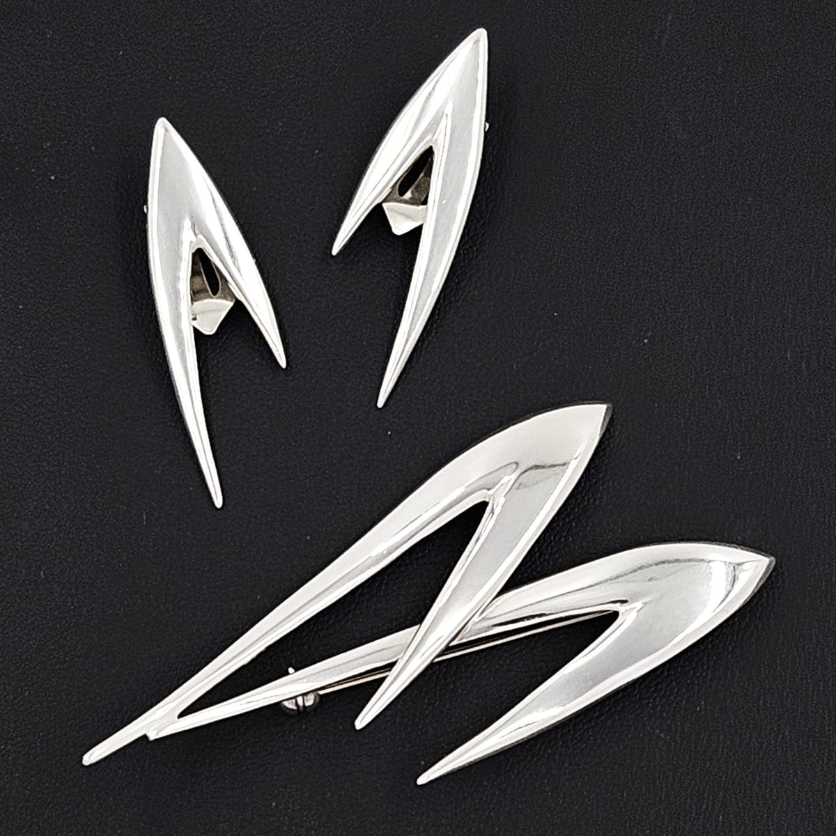 Borresen Lassen Jewelry Børresen Lassen B&amp;L Denmark Sterling 3D Retro Atomic Brooch Earring Set 50s