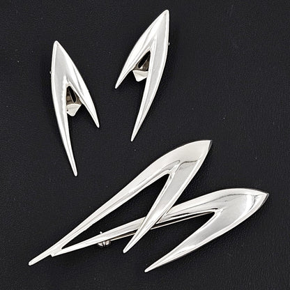 Borresen Lassen Jewelry Børresen Lassen B&amp;L Denmark Sterling 3D Retro Atomic Brooch Earring Set 50s