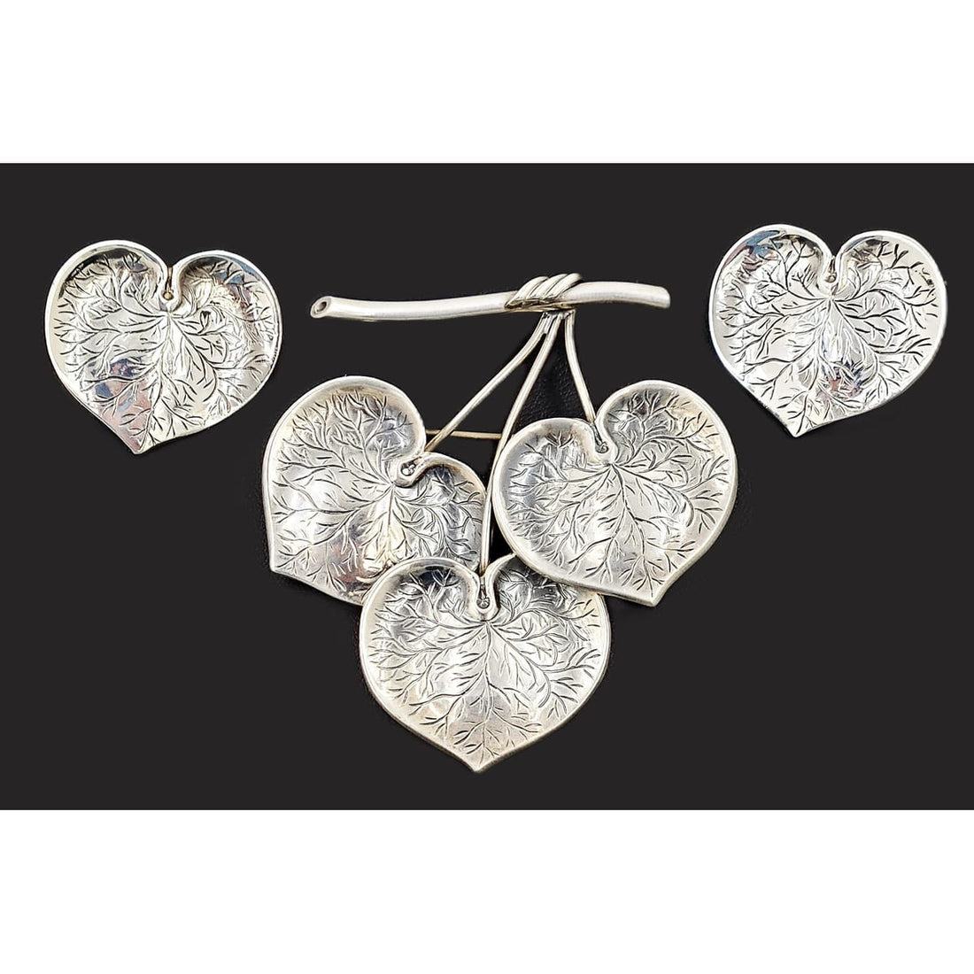 Borresen Lassen Jewelry Børresen Lassen B&amp;L Denmark Sterling X Large Triple Leaves 3D Brooch 1950&