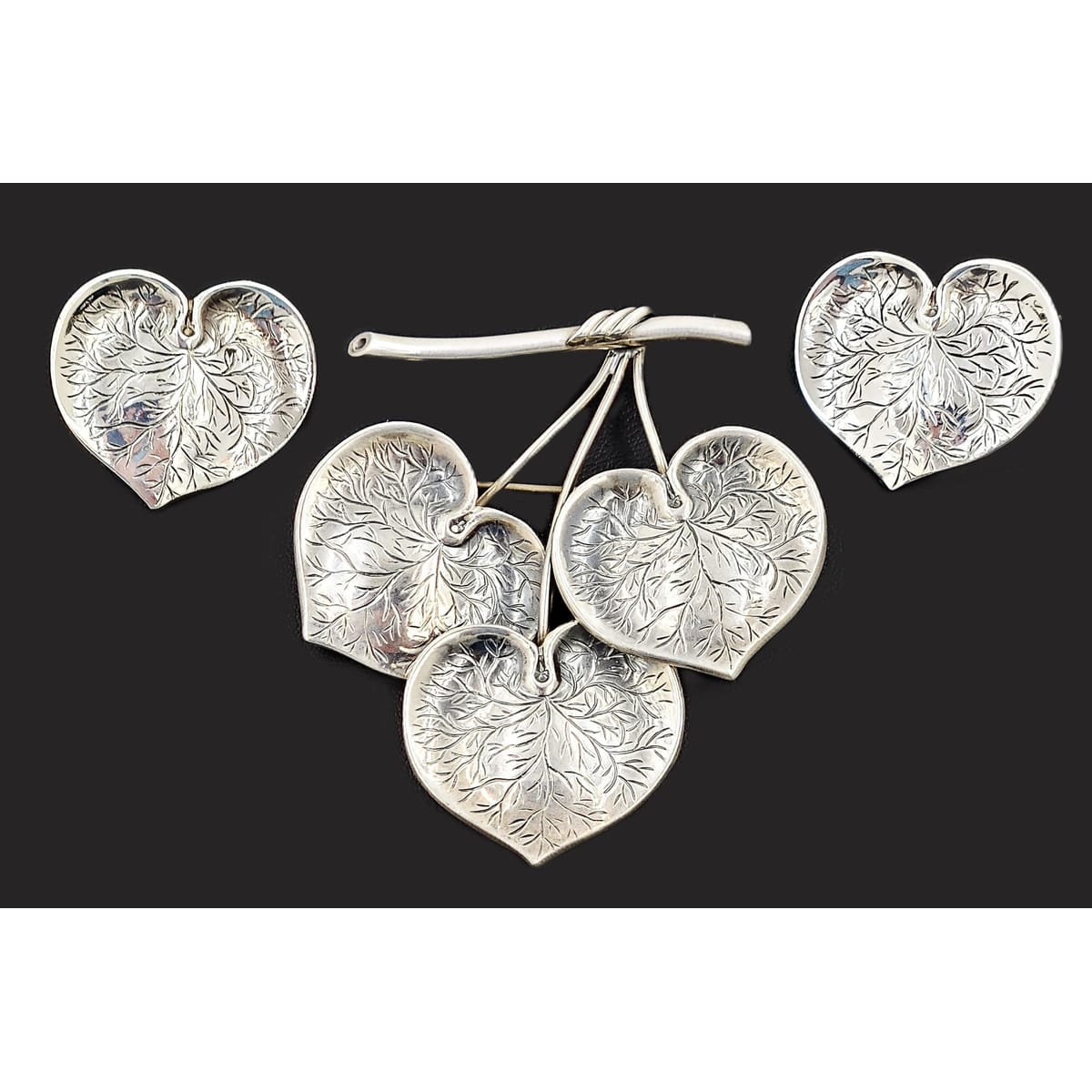 Borresen Lassen Jewelry Børresen Lassen B&amp;L Denmark Sterling X Large Triple Leaves 3D Brooch 1950&