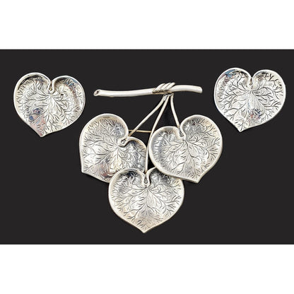 Borresen Lassen Jewelry Børresen Lassen B&amp;L Denmark Sterling X Large Triple Leaves 3D Brooch 1950&