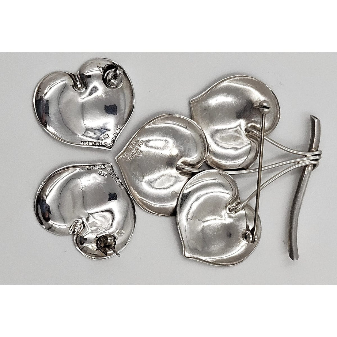 Borresen Lassen Jewelry Børresen Lassen B&amp;L Denmark Sterling X Large Triple Leaves 3D Brooch 1950&