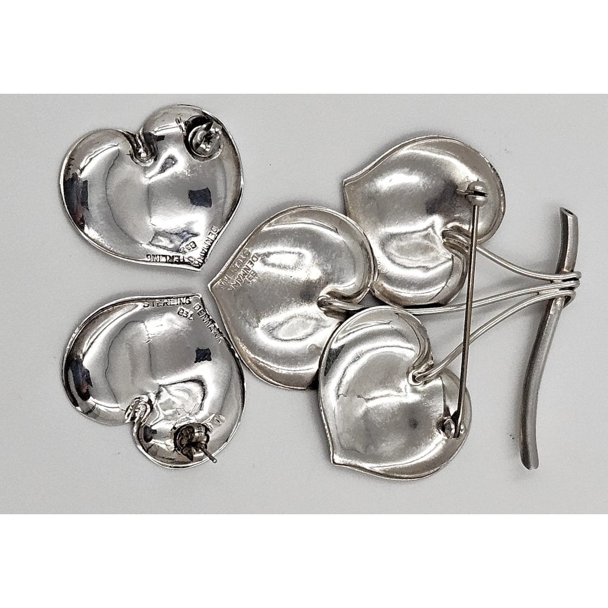 Borresen Lassen Jewelry Børresen Lassen B&amp;L Denmark Sterling X Large Triple Leaves 3D Brooch 1950&