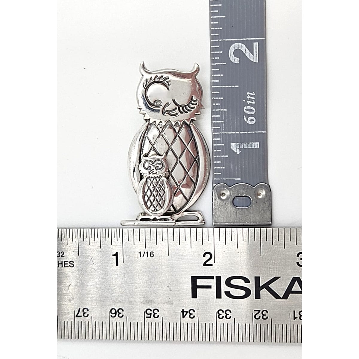 Brammer Jewelry Danish Max Brammer Sterling 3D Winking Mama Owl w/ Baby Owl Brooch 1960s