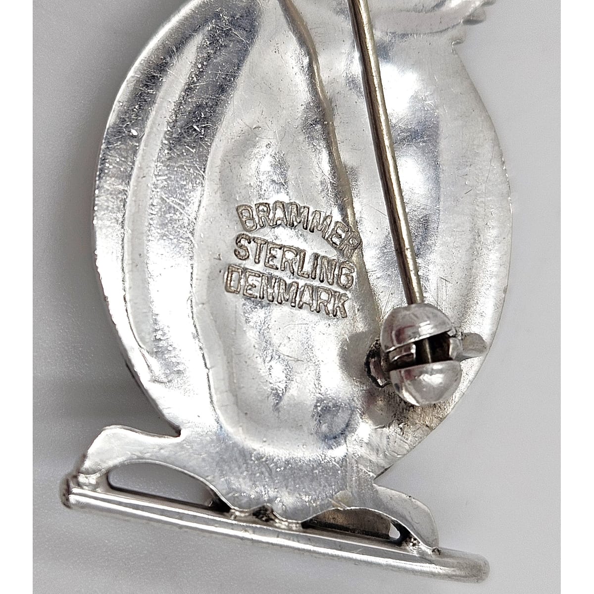 Brammer Jewelry Danish Max Brammer Sterling 3D Winking Mama Owl w/ Baby Owl Brooch 1960s